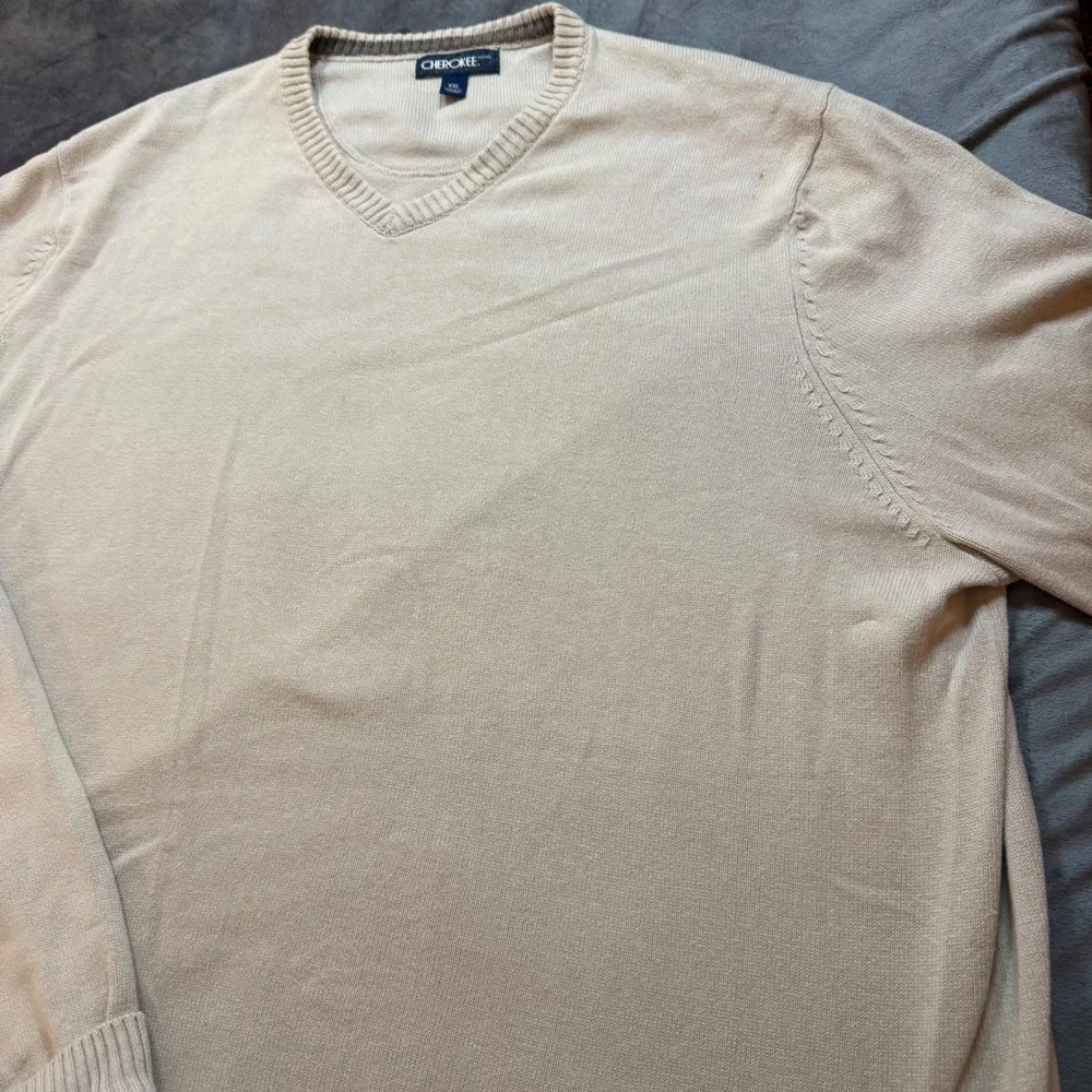 Cherokee Mens V Neck‎ Sweater Tan Long Sleeve Pullover XXL